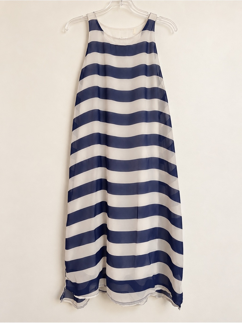 Miami Navy White Striped Layered Tunic Top Boutique Nautical Coastal EUC M #644